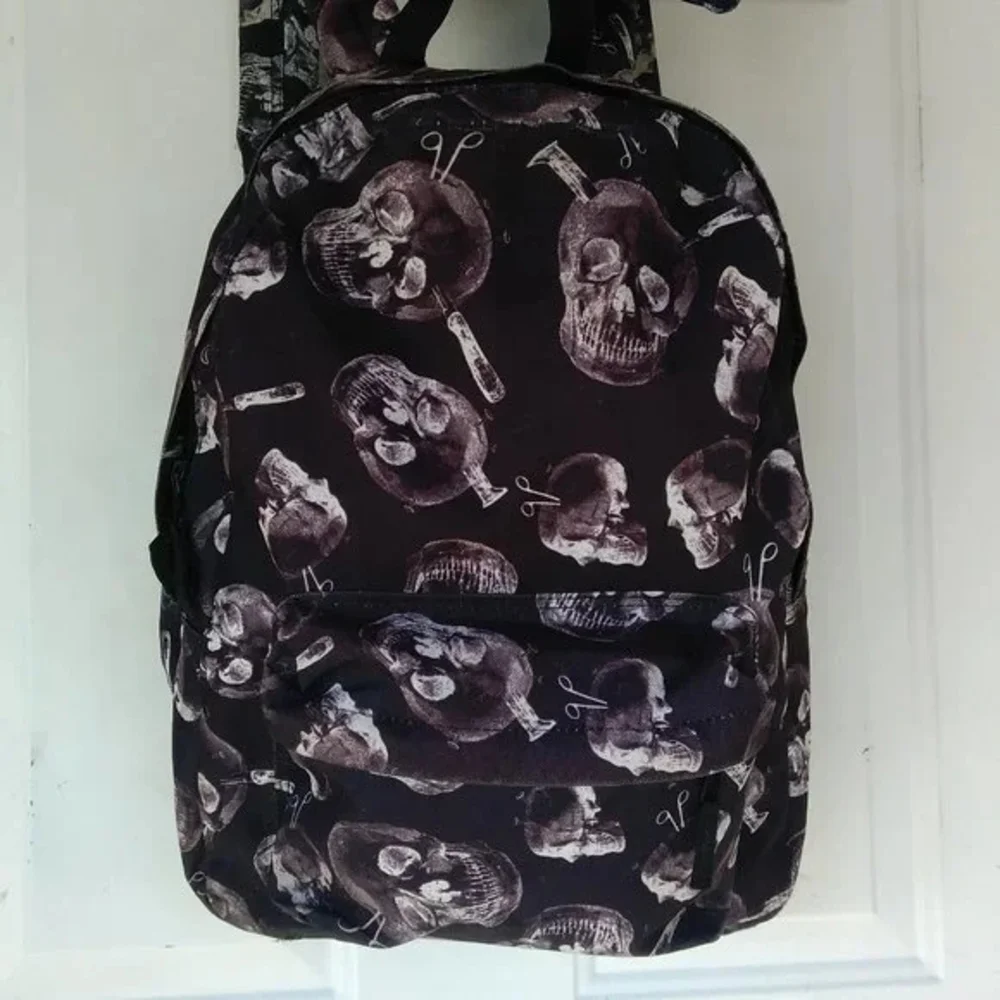 1-UV Skull Print Backpack goth halloween horror - Picture 6 of 13
